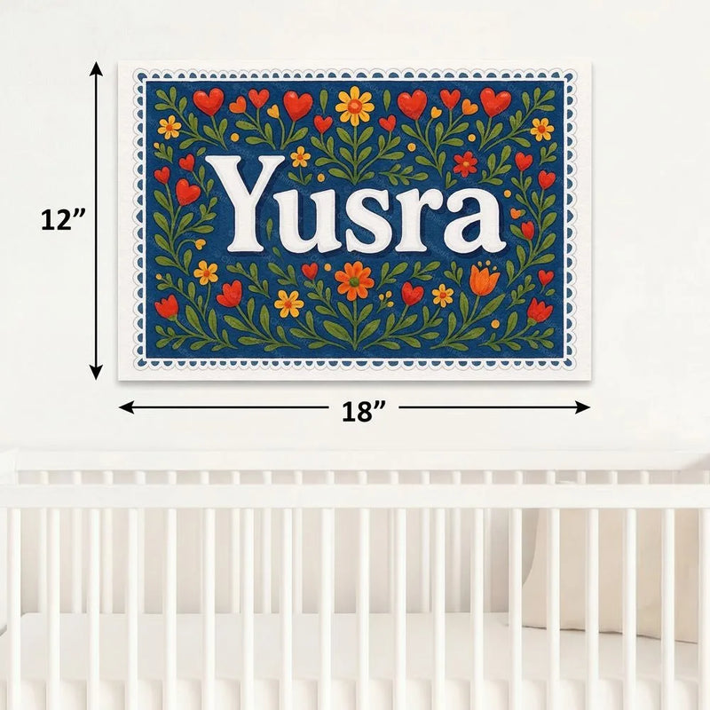 Yusra Name Art - Floral Farmhouse personalized wall print for kids