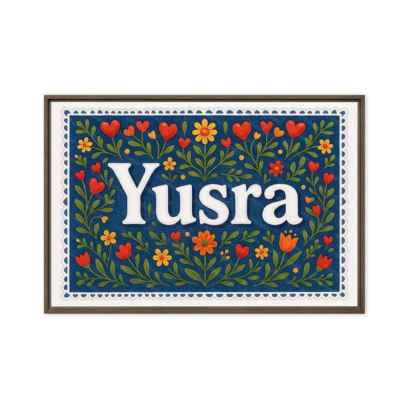 Yusra Name Art - Floral Farmhouse personalized wall print for kids