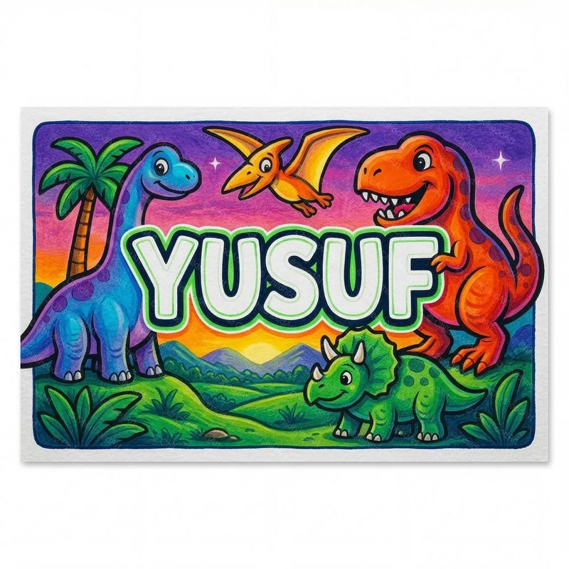 Yusuf Name Art - Dinosaur Adventure personalized wall print for kids