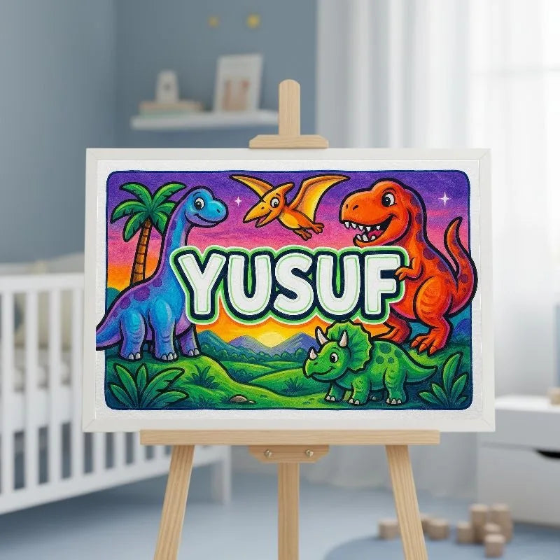 Yusuf Name Art - Dinosaur Adventure personalized wall print for kids