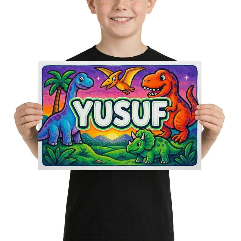 Yusuf Name Art - Dinosaur Adventure personalized wall print for kids