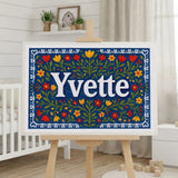 Yvette Name Art - Floral Farmhouse personalized wall print for kids