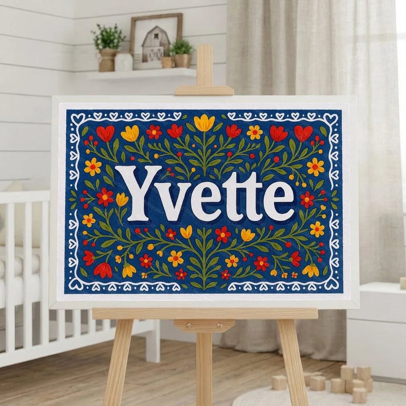 Yvette Name Art - Floral Farmhouse personalized wall print for kids