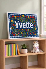 Yvette Name Art - Floral Farmhouse personalized wall print for kids