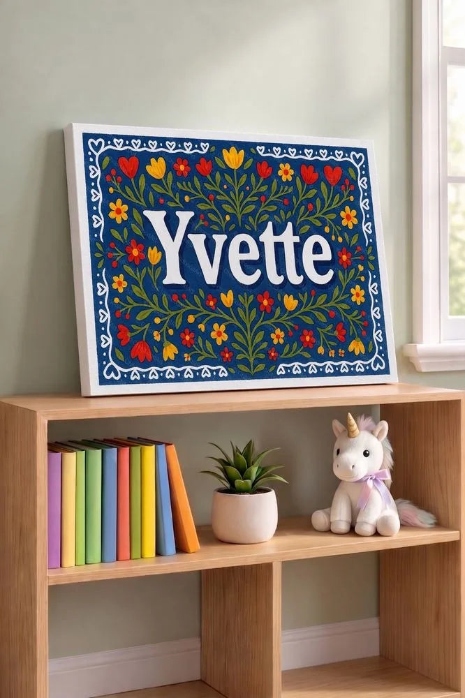 Yvette Name Art - Floral Farmhouse personalized wall print for kids