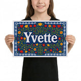 Yvette Name Art - Floral Farmhouse personalized wall print for kids