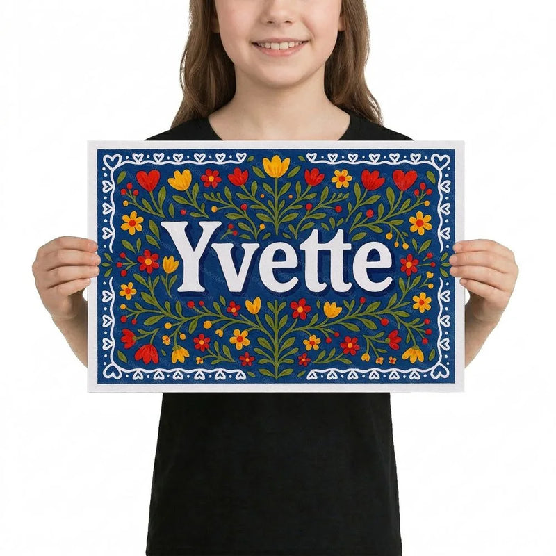 Yvette Name Art - Floral Farmhouse personalized wall print for kids