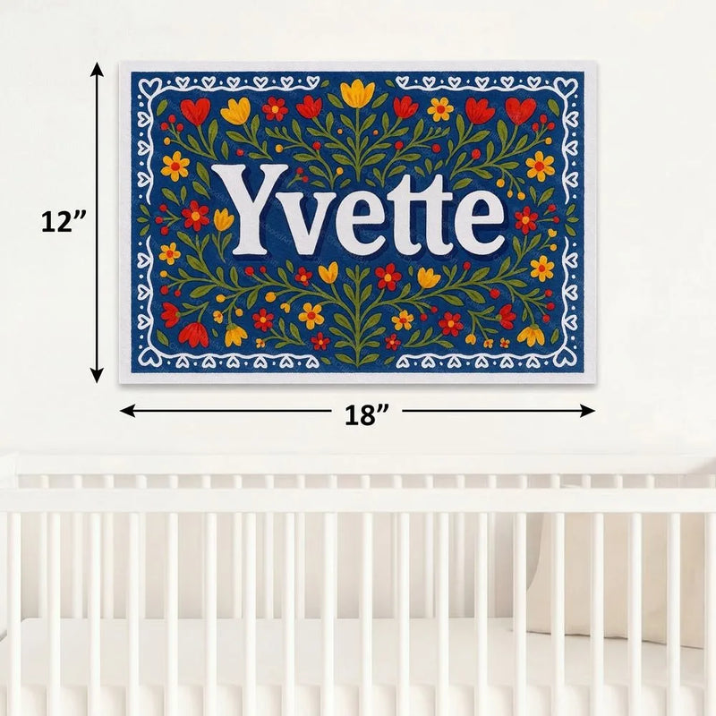 Yvette Name Art - Floral Farmhouse personalized wall print for kids