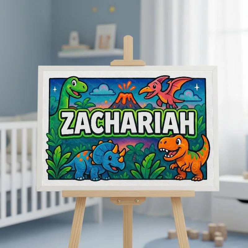 Zachariah Name Art - Dinosaur Adventure personalized wall print for kids