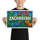 Zachariah Name Art - Dinosaur Adventure personalized wall print for kids