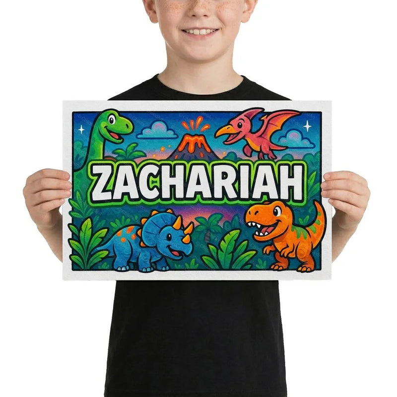 Zachariah Name Art - Dinosaur Adventure personalized wall print for kids