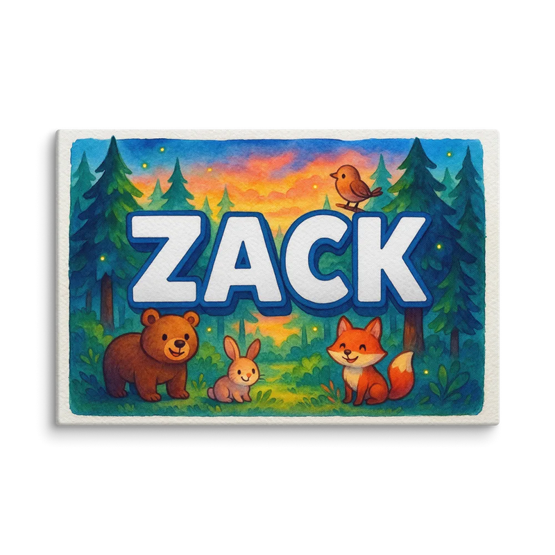 Zack Name Art - Forest Friends personalized wall print for kids