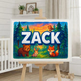 Zack Name Art - Forest Friends personalized wall print for kids