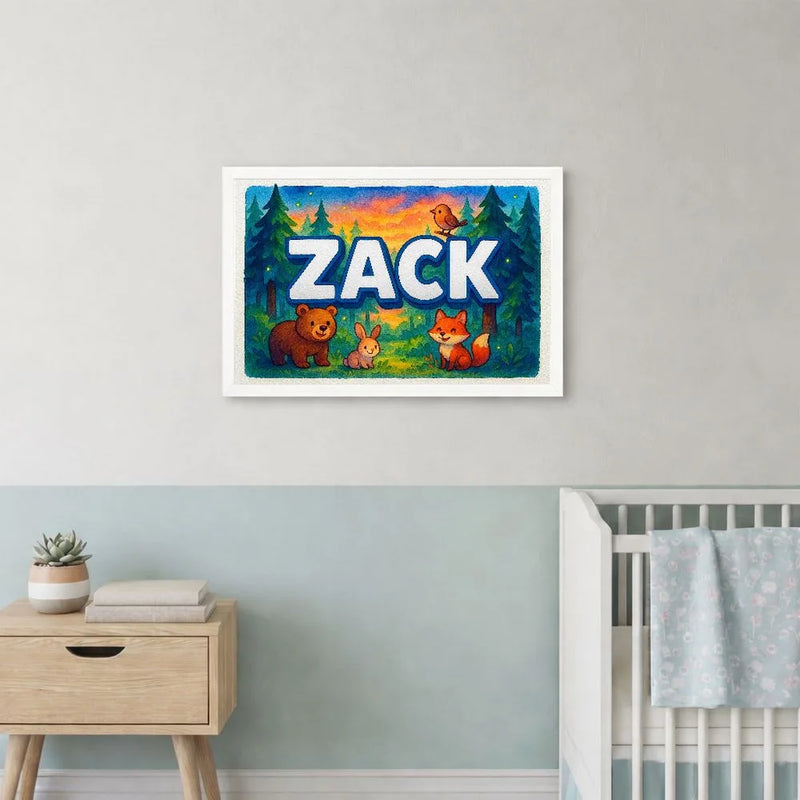 Zack Name Art - Forest Friends personalized wall print for kids