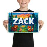 Zack Name Art - Forest Friends personalized wall print for kids