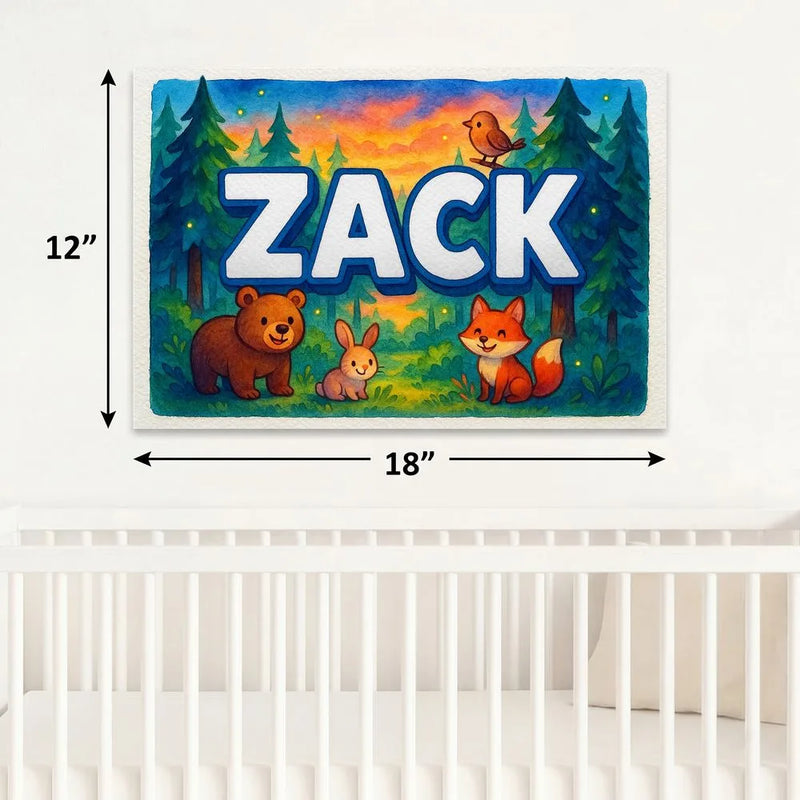 Zack Name Art - Forest Friends personalized wall print for kids