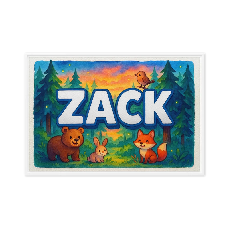 Zack Name Art - Forest Friends personalized wall print for kids