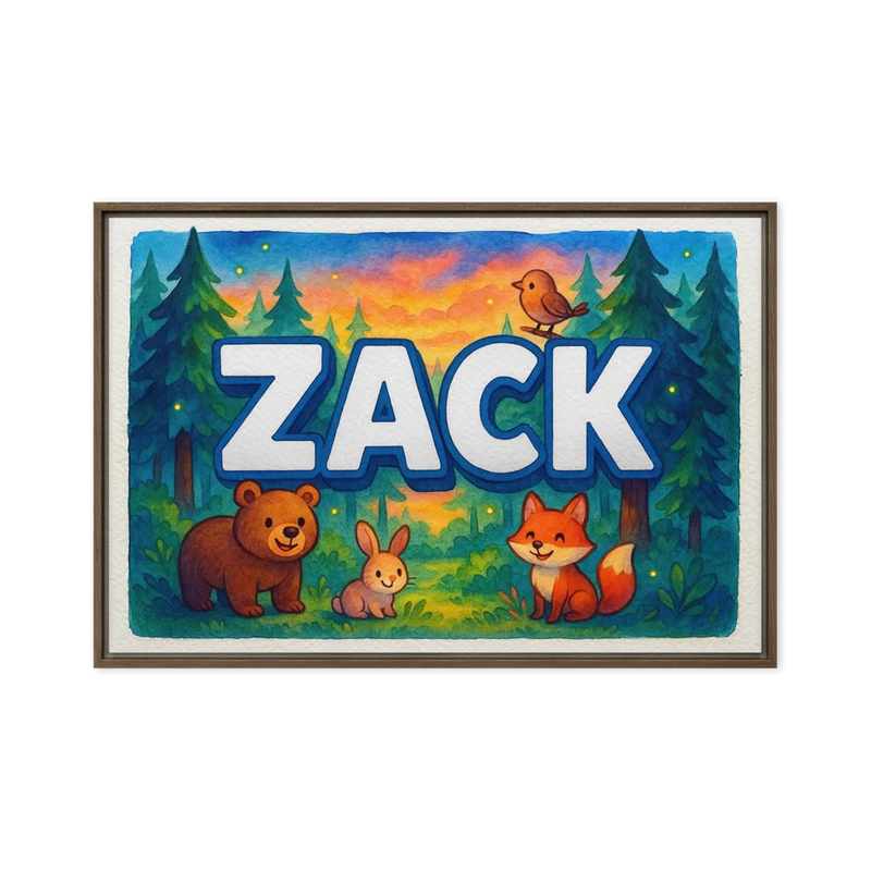 Zack Name Art - Forest Friends personalized wall print for kids