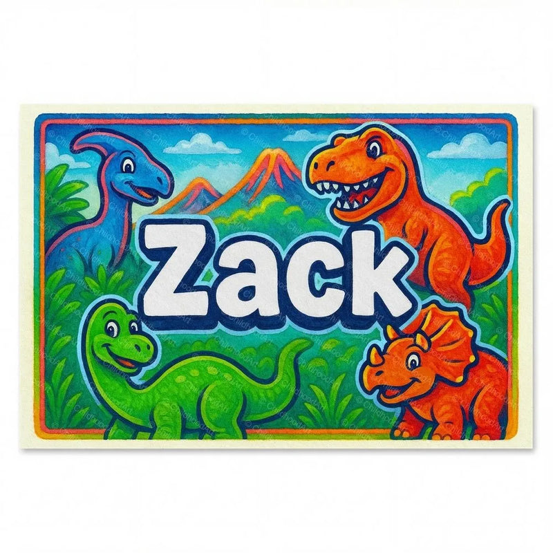 Zack Name Art - Dinosaur Adventure personalized wall print for kids