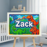 Zack Name Art - Dinosaur Adventure personalized wall print for kids