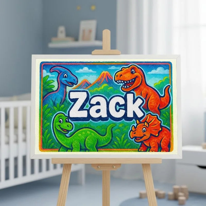 Zack Name Art - Dinosaur Adventure personalized wall print for kids