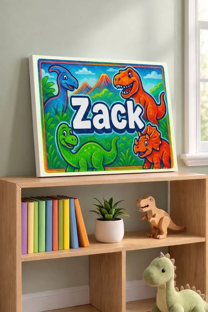 Zack Name Art - Dinosaur Adventure personalized wall print for kids