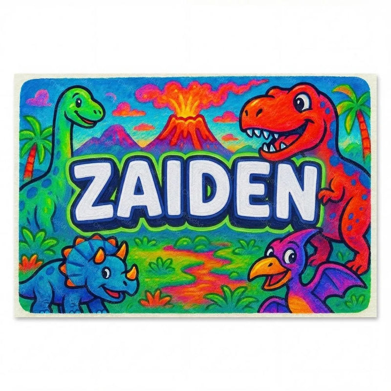 Zaiden Name Art - Dinosaur Adventure personalized wall print for kids