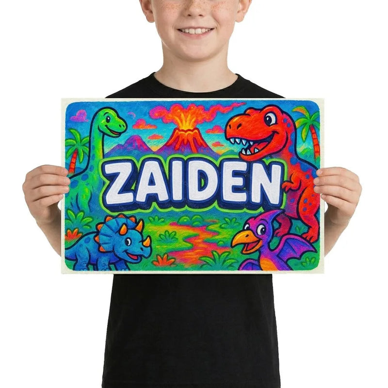 Zaiden Name Art - Dinosaur Adventure personalized wall print for kids