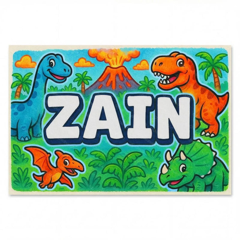 Zain Name Art - Dinosaur Adventure personalized wall print for kids