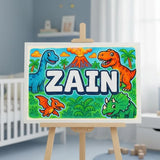 Zain Name Art - Dinosaur Adventure personalized wall print for kids