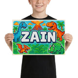 Zain Name Art - Dinosaur Adventure personalized wall print for kids