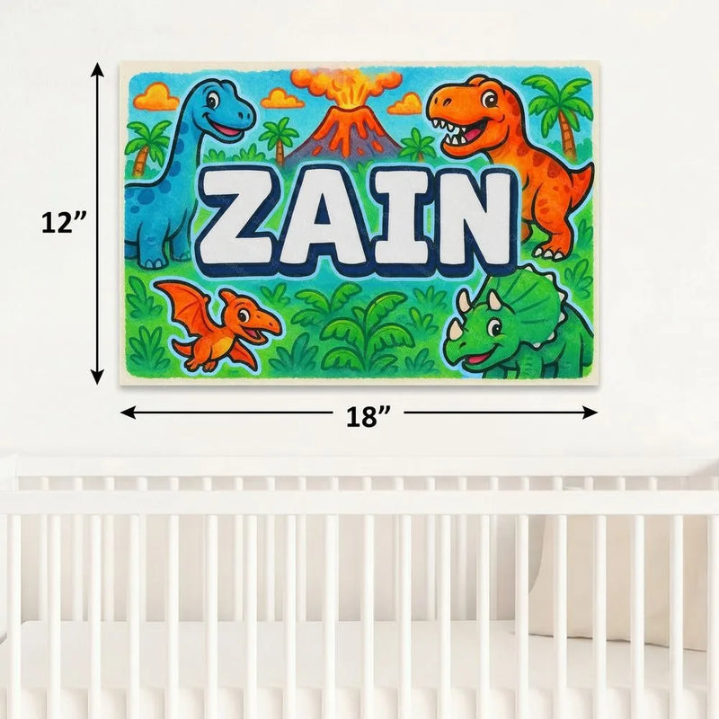 Zain Name Art - Dinosaur Adventure personalized wall print for kids