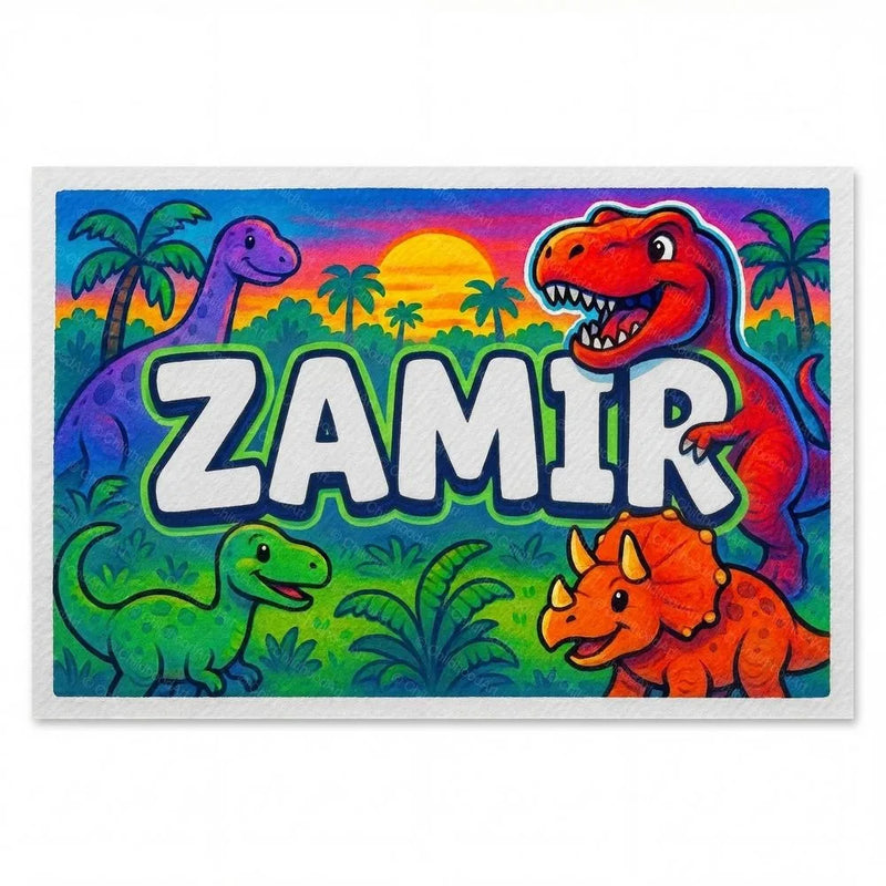 Zamir Name Art - Dinosaur Adventure personalized wall print for kids