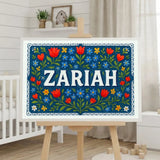 Zariah Name Art - Floral Farmhouse personalized wall print for kids