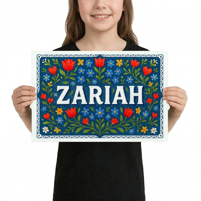 Zariah Name Art - Floral Farmhouse personalized wall print for kids
