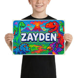 Zayden Name Art - Dinosaur Adventure personalized wall print for kids