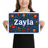 Zayla Name Art - Floral Farmhouse personalized wall print for kids