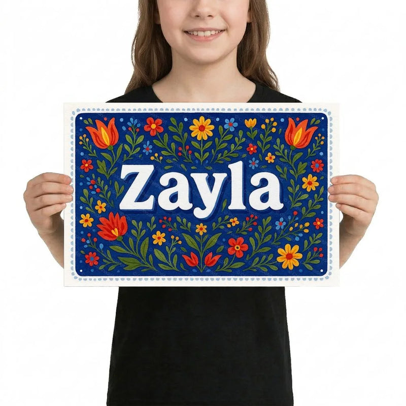Zayla Name Art - Floral Farmhouse personalized wall print for kids