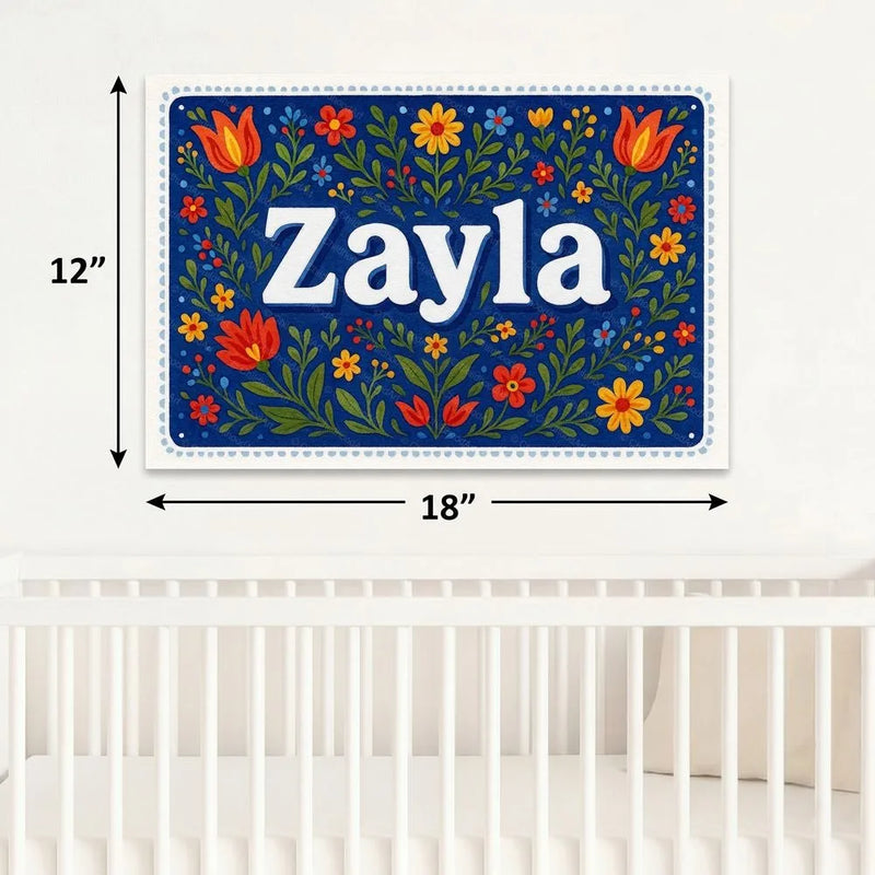 Zayla Name Art - Floral Farmhouse personalized wall print for kids