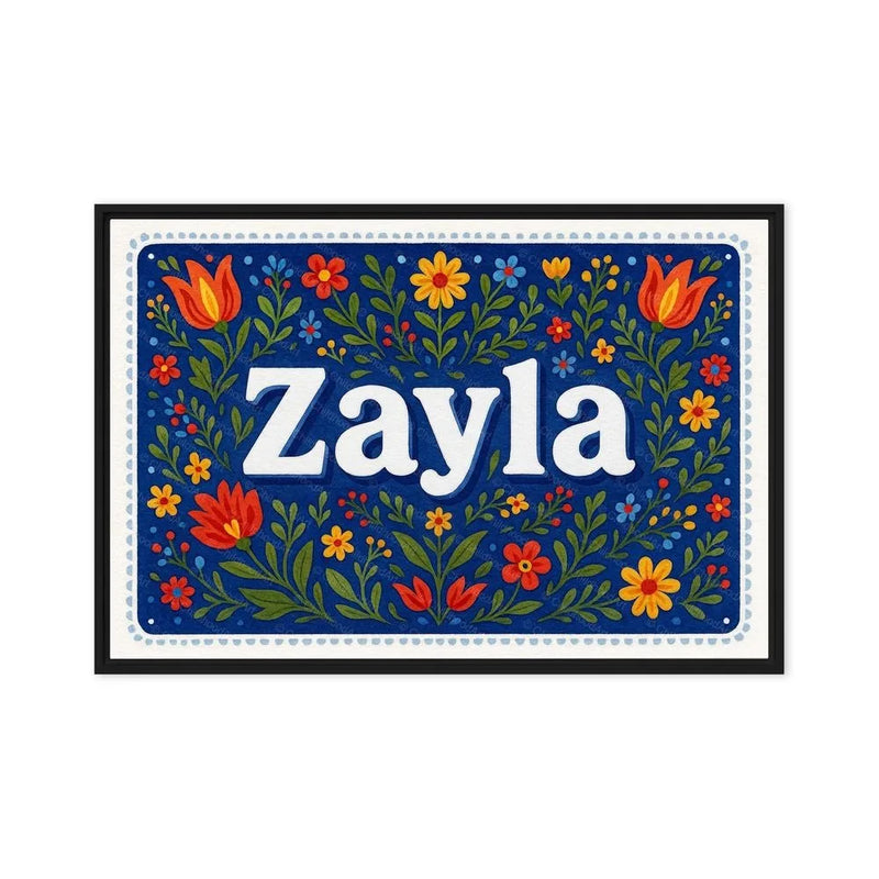 Zayla Name Art - Floral Farmhouse personalized wall print for kids