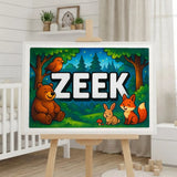 Zeek Name Art - Forest Friends personalized wall print for kids