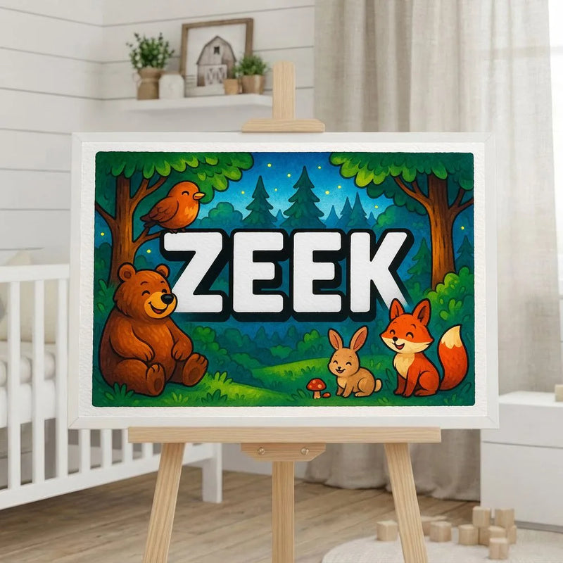 Zeek Name Art - Forest Friends personalized wall print for kids