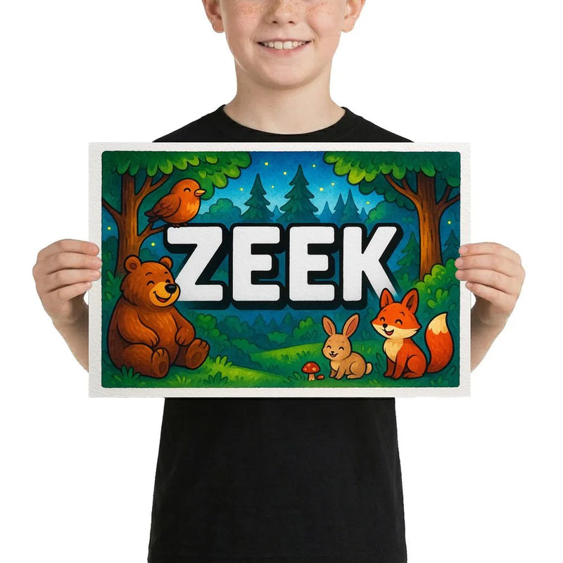 Zeek Name Art - Forest Friends personalized wall print for kids