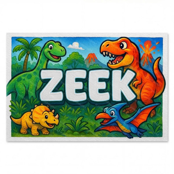 Personalized Zeek name art print in the Dinosaur adventure style