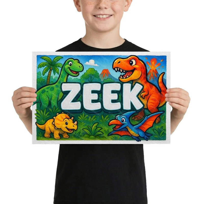 Zeek Name Art - Dinosaur Adventure personalized wall print for kids