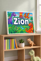 Zion Name Art - Dinosaur Adventure personalized wall print for kids