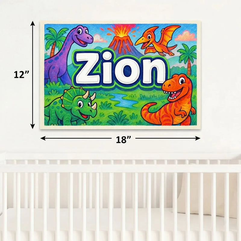 Zion Name Art - Dinosaur Adventure personalized wall print for kids