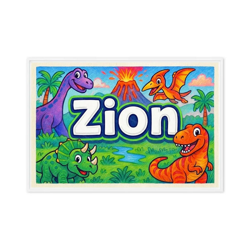 Zion Name Art - Dinosaur Adventure personalized wall print for kids