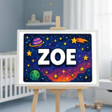 Adventurous personalized space name art for Zoe