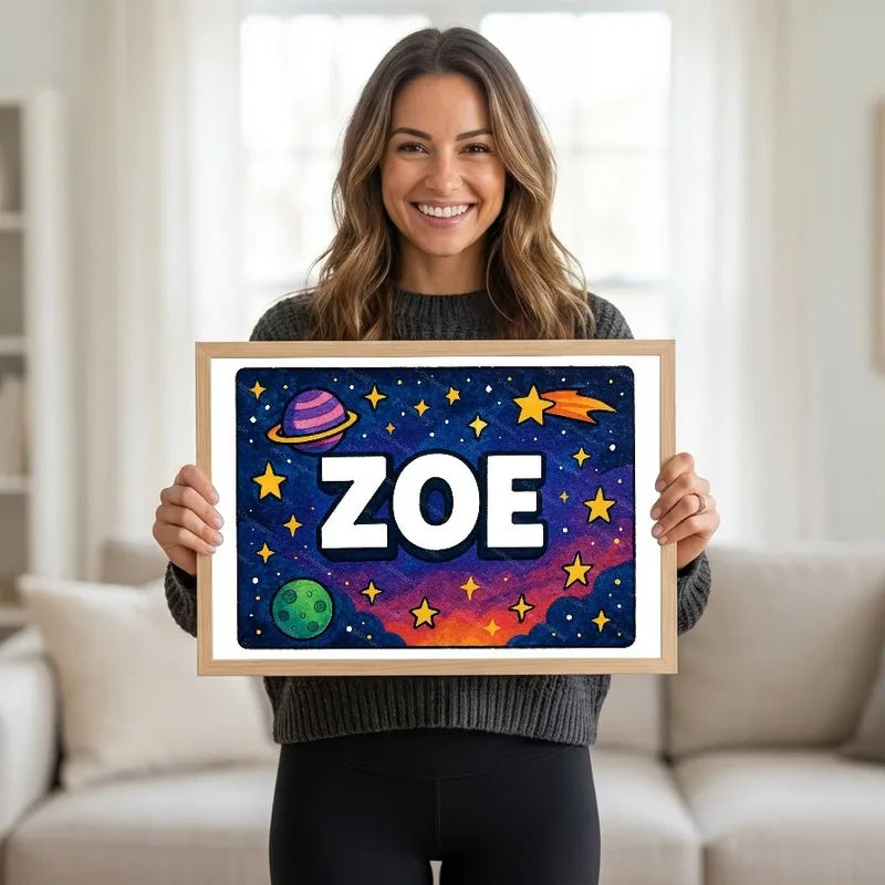 Adventurous personalized space name art for Zoe